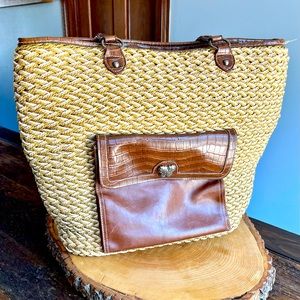 Bueno Collection Straw Purse Bag Butterfly Charm